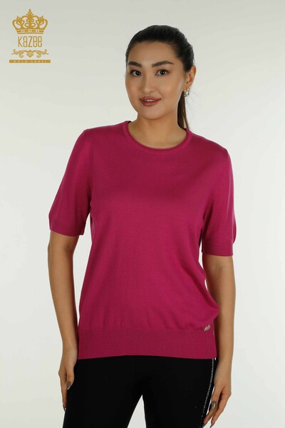 Wholesale Women's Knitwear Sweater American Model Dark Fuchsia - 15943 | KAZEE - Thumbnail