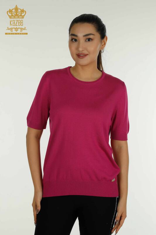 Wholesale Women's Knitwear Sweater American Model Dark Fuchsia - 15943 | KAZEE