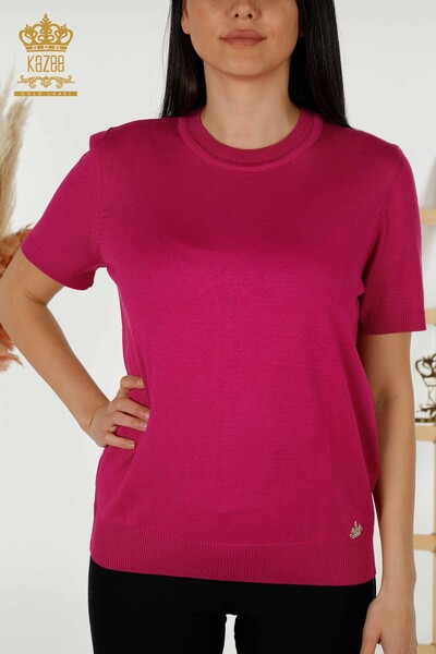 Wholesale Women's Knitwear Sweater - American Model - Dark Fuchsia - 30255 | KAZEE - Thumbnail
