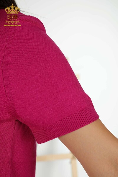 Wholesale Women's Knitwear Sweater - American Model - Dark Fuchsia - 30255 | KAZEE - Thumbnail