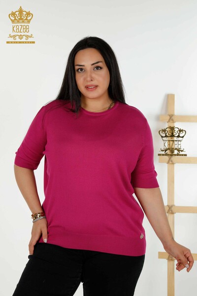 Wholesale Women's Knitwear Sweater American Model Dark Fuchsia - 30443 | KAZEE - Thumbnail