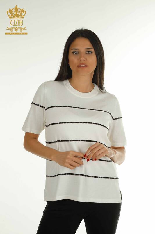 Wholesale Women's Knitwear Sweater American Model Ecru - 30355 | KAZEE