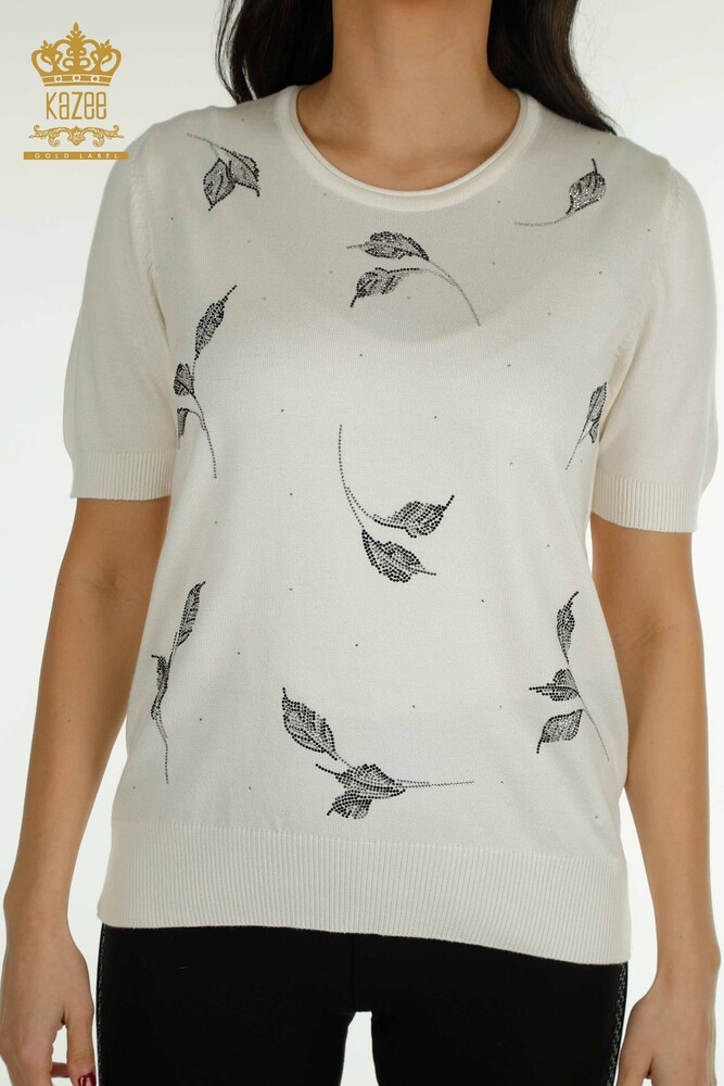 Wholesale Women's Knitwear Sweater American Model Ecru - 30649 | KAZEE - 2