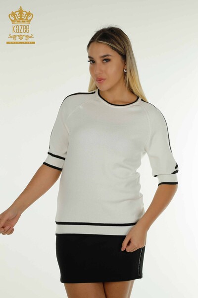 Wholesale Women's Knitwear Sweater American Model Ecru - 30790 | KAZEE - Thumbnail