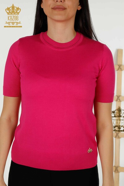 Wholesale Women's Knitwear Sweater - American Model - Fuchsia - 30255 | KAZEE - Thumbnail