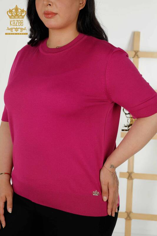 Wholesale Women's Knitwear Sweater - American Model - Fuchsia - 30389 | KAZEE