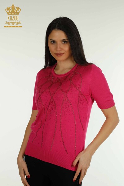 Wholesale Women's Knitwear Sweater American Model Fuchsia - 30686 | KAZEE - Thumbnail