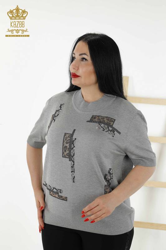 Wholesale Women's Knitwear Sweater - American Model - Gray - 16709 | KAZEE