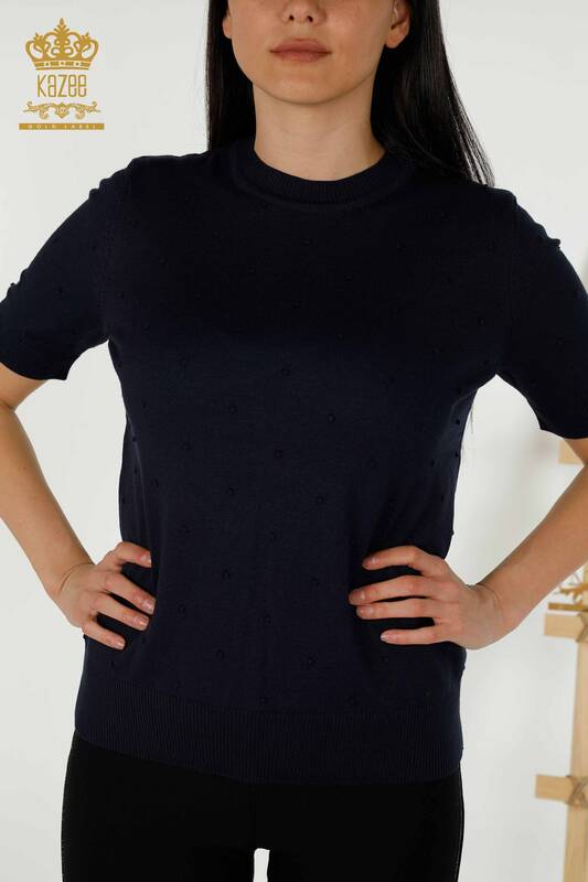 Wholesale Women's Knitwear Sweater - American Model - Navy Blue - 30131 | KAZEE