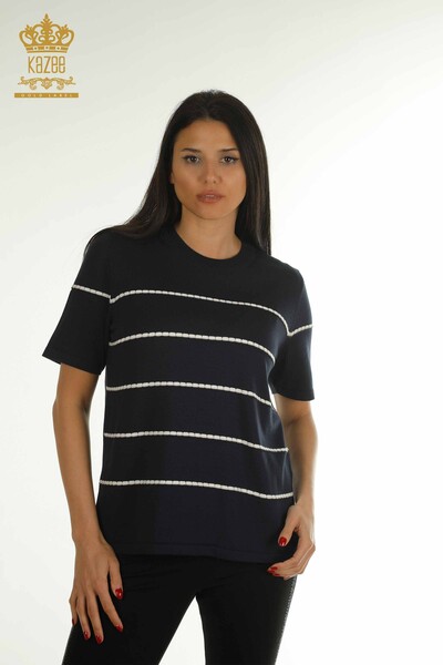 Wholesale Women's Knitwear Sweater American Model Navy Blue - 30355 | KAZEE - Thumbnail