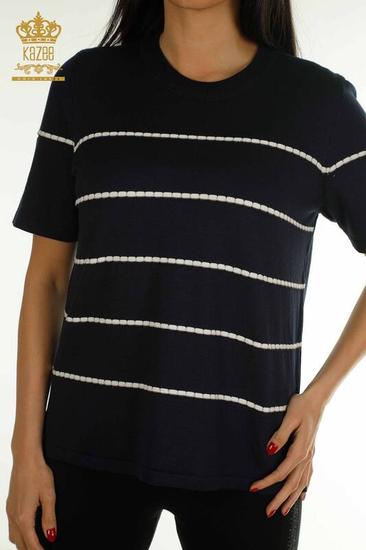 Wholesale Women's Knitwear Sweater American Model Navy Blue - 30355 | KAZEE