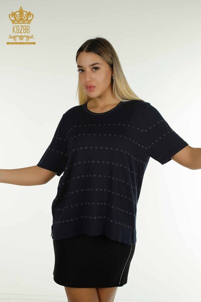Wholesale Women's Knitwear Sweater American Model Navy Blue - 30794 | KAZEE - Thumbnail