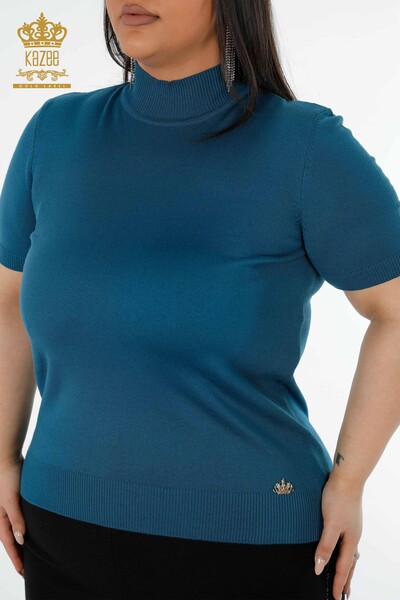 Wholesale Women's Knitwear Sweater American Model Petrol - 14541 | KAZEE - Thumbnail