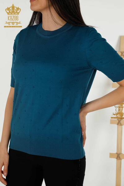 Wholesale Women's Knitwear Sweater - American Model - Petrol - 30131 | KAZEE - Thumbnail