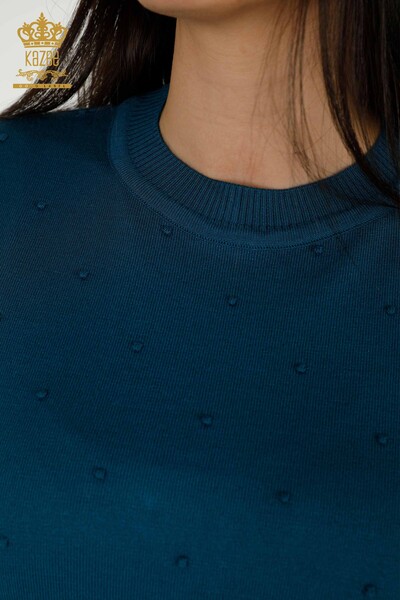 Wholesale Women's Knitwear Sweater - American Model - Petrol - 30131 | KAZEE - Thumbnail
