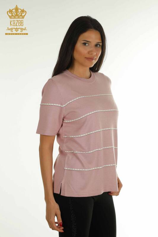 Wholesale Women's Knitwear Sweater American Model Powder - 30355 | KAZEE
