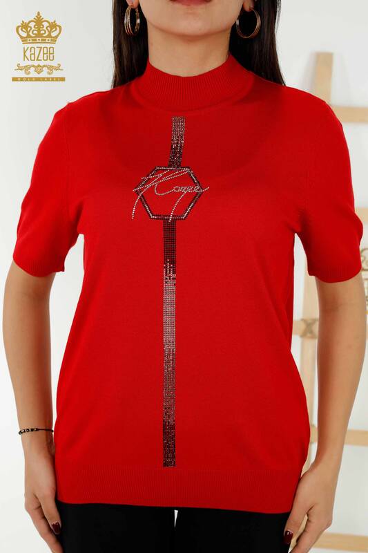 Wholesale Women's Knitwear Sweater - American Model - Red - 16639 | KAZEE