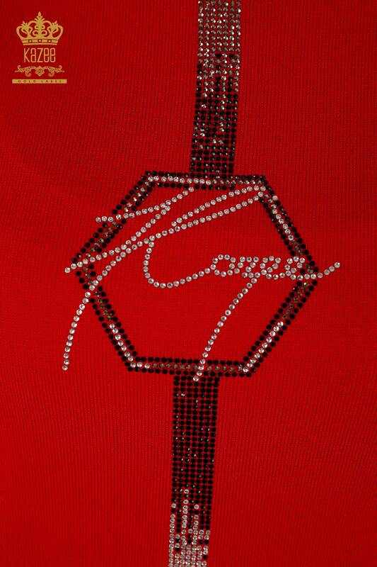 Wholesale Women's Knitwear Sweater - American Model - Red - 16639 | KAZEE