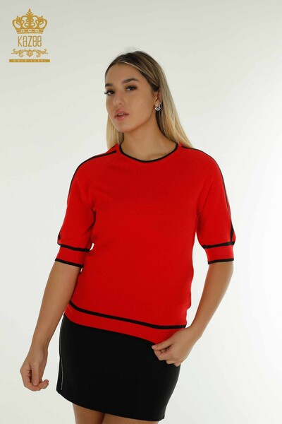 Wholesale Women's Knitwear Sweater American Model Red - 30790 | KAZEE - Thumbnail