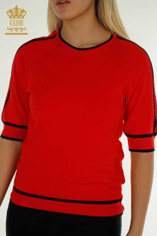 Wholesale Women's Knitwear Sweater American Model Red - 30790 | KAZEE