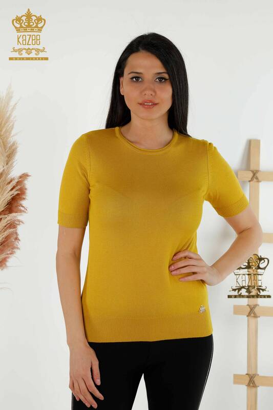 Wholesale Women's Knitwear Sweater - American Model - Saffron - 15943 | KAZEE