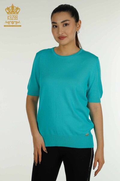 Wholesale Women's Knitwear Sweater American Model Turquoise - 15943 | KAZEE - Thumbnail