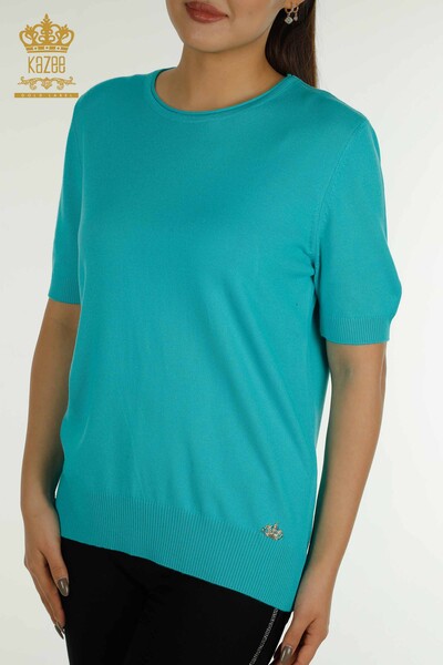 Wholesale Women's Knitwear Sweater American Model Turquoise - 15943 | KAZEE - Thumbnail