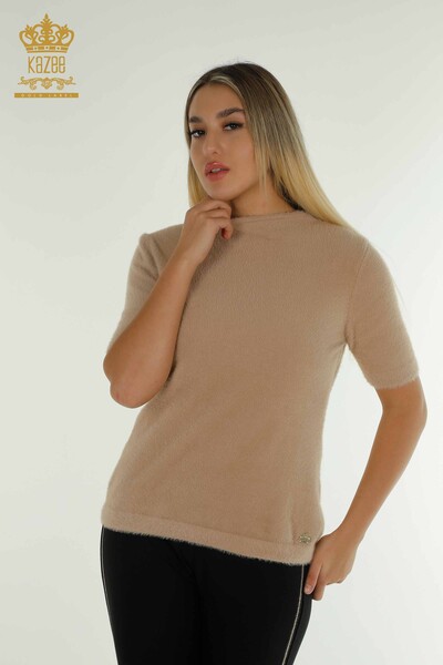 Wholesale Women's Knitwear Sweater Angora Basic Beige - 30610 | KAZEE - Thumbnail