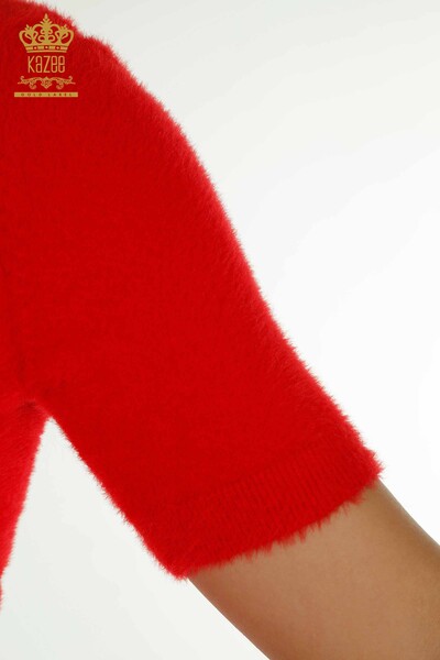 Wholesale Women's Knitwear Sweater Angora Basic Red - 30589 | KAZEE - Thumbnail