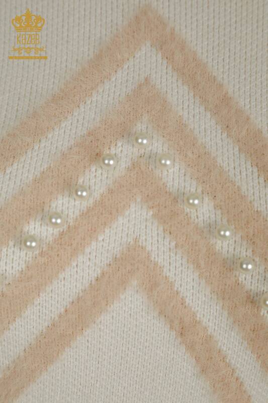 Wholesale Women's Knitwear Sweater Angora Bead Detailed Ecru - 30232 | KAZEE