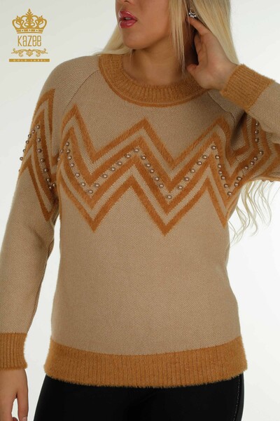 Wholesale Women's Knitwear Sweater Angora Bead Detailed Mink - 30232 | KAZEE - Thumbnail