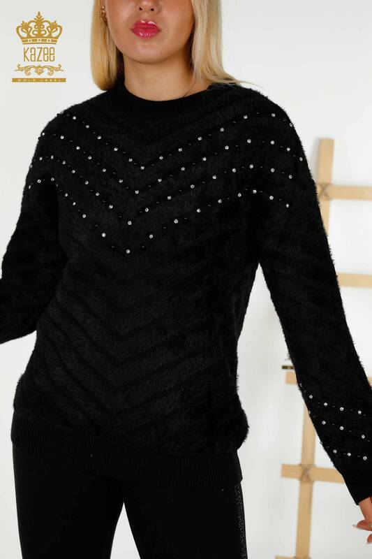 Wholesale Women's Knitwear Sweater - Angora Bead Embroidered - Black - 30189 | KAZEE