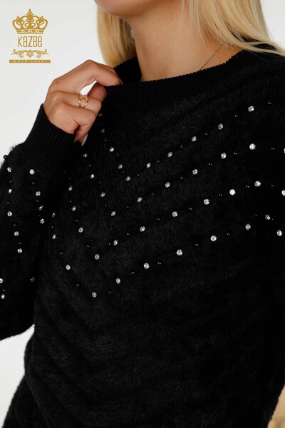 Wholesale Women's Knitwear Sweater - Angora Bead Embroidered - Black - 30189 | KAZEE - Thumbnail