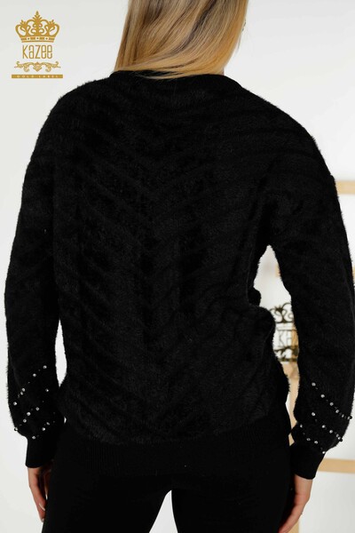 Wholesale Women's Knitwear Sweater - Angora Bead Embroidered - Black - 30189 | KAZEE - Thumbnail