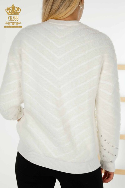 Wholesale Women's Knitwear Sweater - Angora - Bead Embroidered - Ecru - 30189 | KAZEE - Thumbnail
