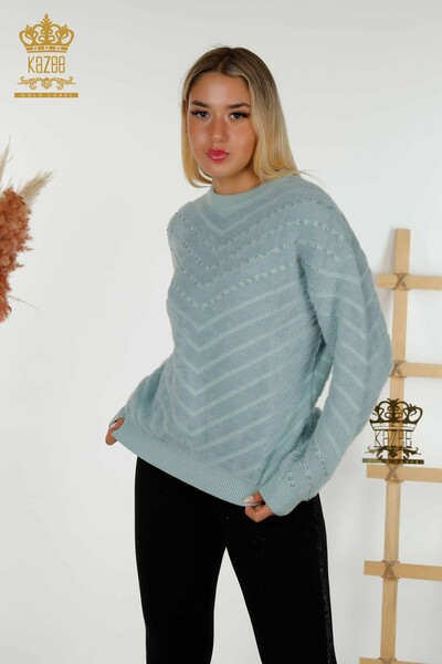 Wholesale Women's Knitwear Sweater - Angora - Bead Embroidered - Mint - 30189 | KAZEE - Thumbnail