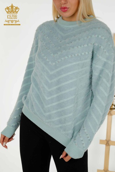 Wholesale Women's Knitwear Sweater - Angora - Bead Embroidered - Mint - 30189 | KAZEE - Thumbnail