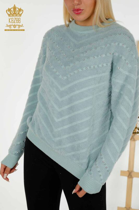 Wholesale Women's Knitwear Sweater - Angora - Bead Embroidered - Mint - 30189 | KAZEE