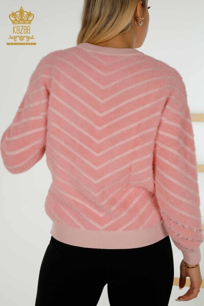 Wholesale Women's Knitwear Sweater - Angora - Bead Embroidered - Pink - 30189 | KAZEE - Thumbnail