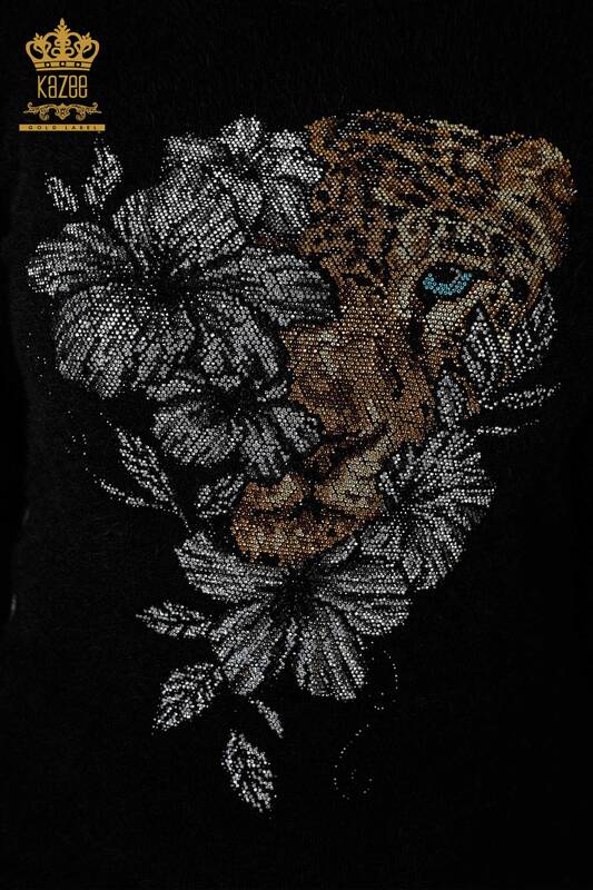 Wholesale Women's Knitwear Sweater Stone Embroidered Patterned Angora Black - 16993 | KAZEE