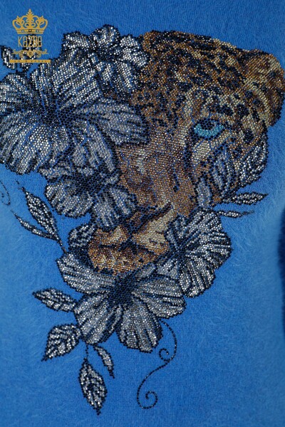 Wholesale Women's Knitwear Sweater Stone Embroidered Patterned Angora Blue - 16993 | KAZEE - Thumbnail