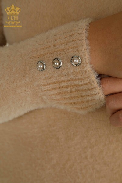 Wholesale Women's Knitwear Sweater Angora Button Detailed Beige - 30667 | KAZEE - Thumbnail