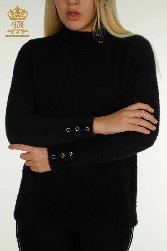 Wholesale Women's Knitwear Sweater Angora Button Detailed Black - 30667 | KAZEE