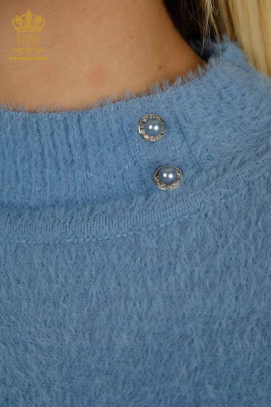 Wholesale Women's Knitwear Sweater Angora Button Detailed Blue - 30667 | KAZEE