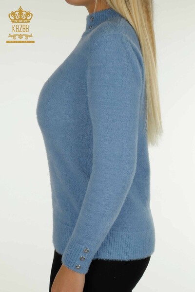 Wholesale Women's Knitwear Sweater Angora Button Detailed Blue - 30667 | KAZEE - Thumbnail