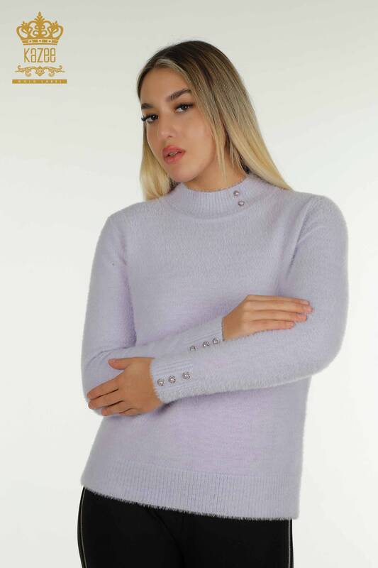 Wholesale Women's Knitwear Sweater Angora Button Detailed Lilac - 30667 | KAZEE