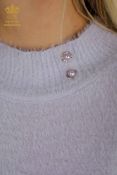 Wholesale Women's Knitwear Sweater Angora Button Detailed Lilac - 30667 | KAZEE - Thumbnail