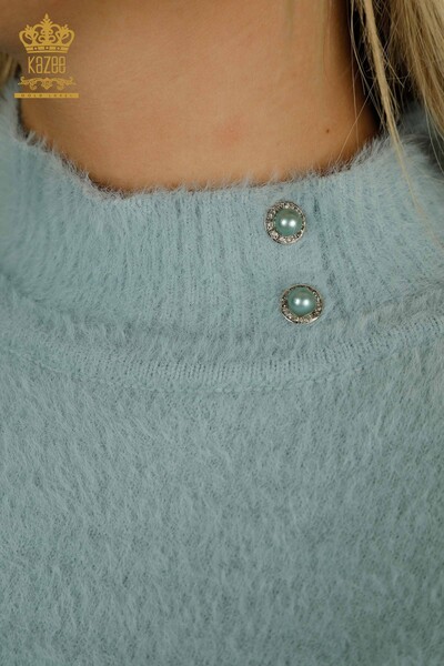Wholesale Women's Knitwear Sweater Angora Button Detailed Mint - 30667 | KAZEE - Thumbnail