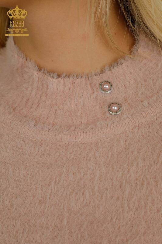 Wholesale Women's Knitwear Sweater Angora Button Detailed Pink - 30667 | KAZEE