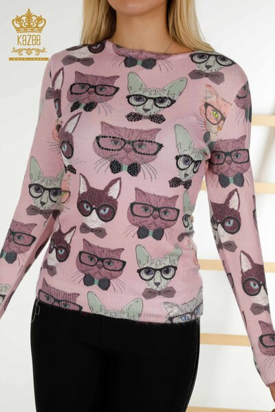 Wholesale Women's Knitwear Sweater Angora Crew Neck Pink - 18708 | KAZEE - 2